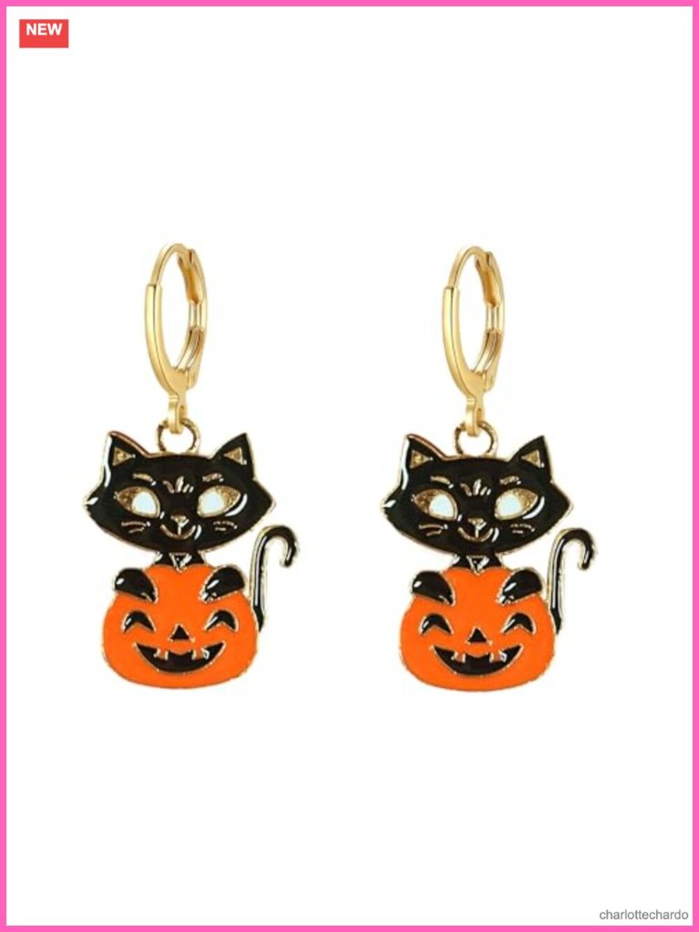 Witch Pumpkin Black Cat Hoop Huggie Earrings Halloween Jewelry